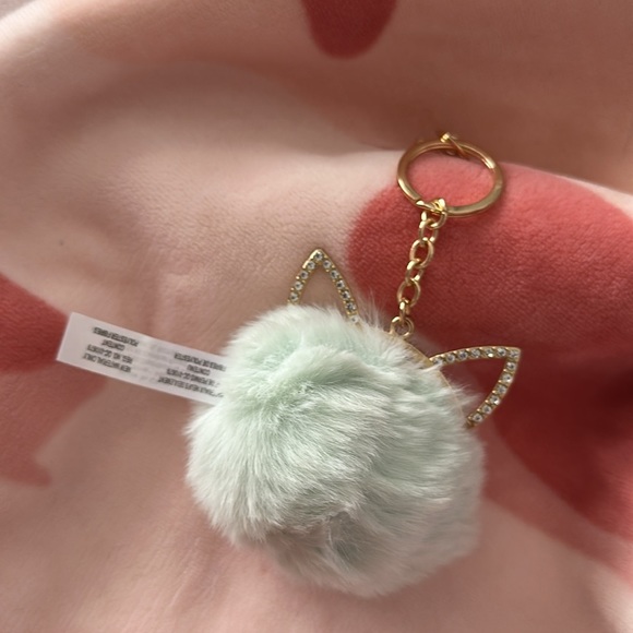 Claire’s Mint Green Furry Cat Pom Keychain - Picture 2 of 6